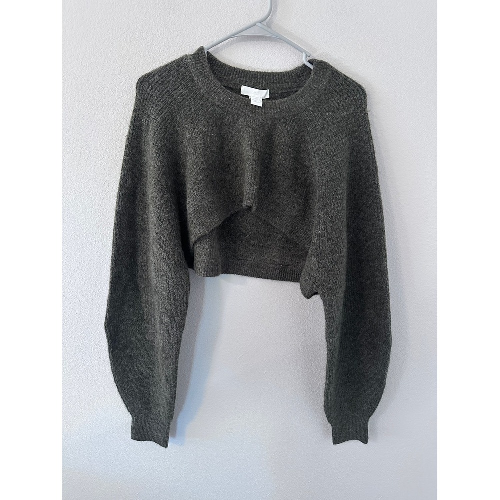 NWT H&M Cropped Knit Sweater XXL Dark Olive Green Raglan Sleeve Shrug Prada